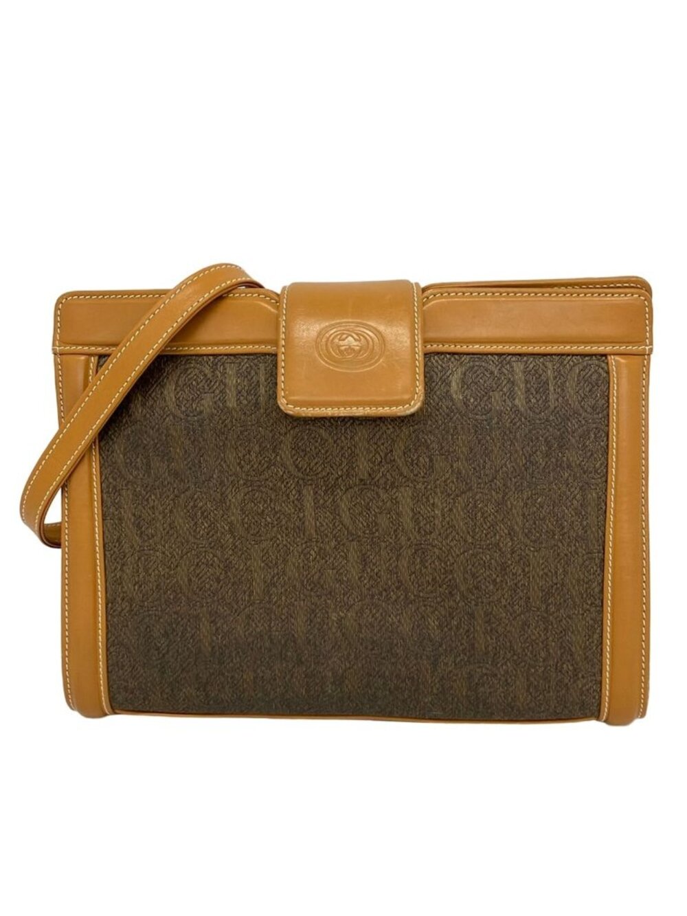 Gucci Shoulder Bag Vintage Gray Light Brown Leather